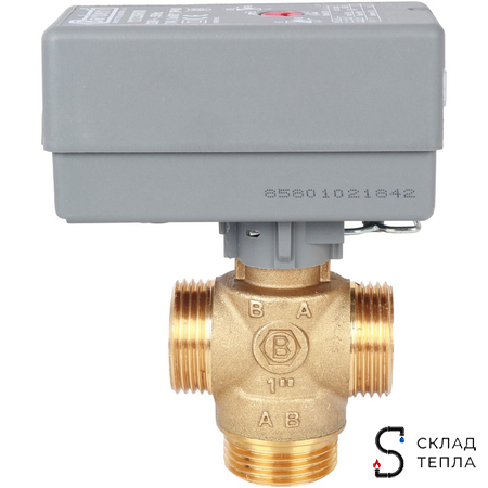 Компактный 3-ходовой зональный клапан STOUT с сервоприводом 230V (кабель 1м. НР 1", Kv 8). Вид 3.