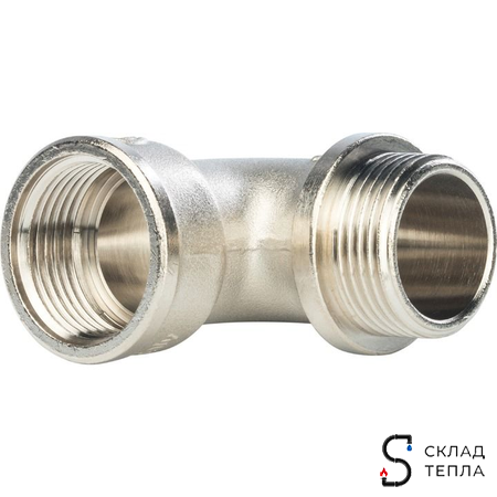 Отвод 90° с упором латунный резьбовой STOUT (НР/ВР) - 1/2" (никелированный). Вид 1.