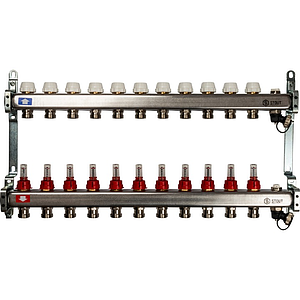 Коллекторная группа STOUT - 1' на 11 контуров 3/4' (расходомеры, клапананы, сливные краны)