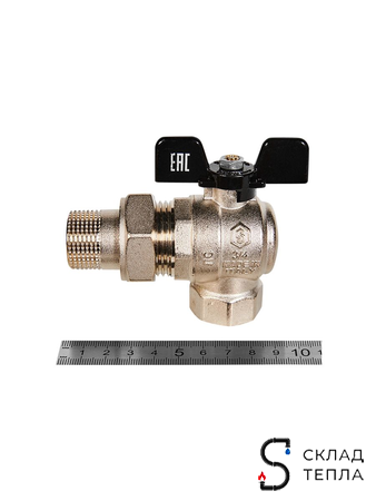 Кран шаровой полнопроходной угловой STOUT - 3/4" (ВР/НГ, ручка-бабочка черная). Вид 4.