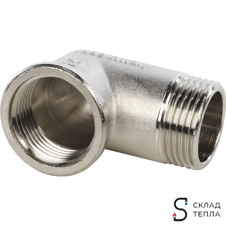 Отвод 90° латунный резьбовой равнопроходный STOUT (НР/ВР) - 3/4" (никелированный). Вид 2.
