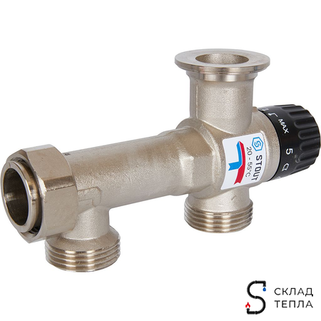 Насосно-смесительный узел STOUT - 1" (с термостатическим клапаном 20-55°C, без насоса). Вид 3.