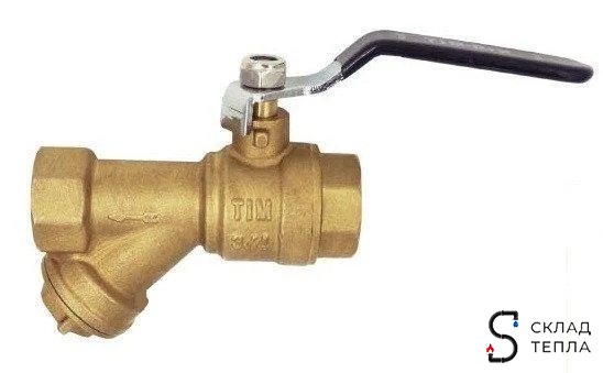 Кран с фильтром TIM - 1" (ВР/ВР, ручка рычаг, сетка 400 мкр.). Вид 2.