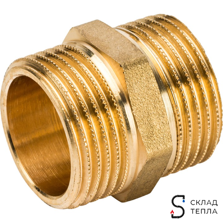 Ниппель латунный резьбовой равнопроходный STOUT - 4". Вид 3.