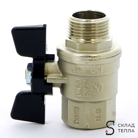 Кран шаровой полнопроходной Bugatti Oregon 307 - 1/2" (НР/ВР, PN64, ручка-бабочка черная). Вид 5.