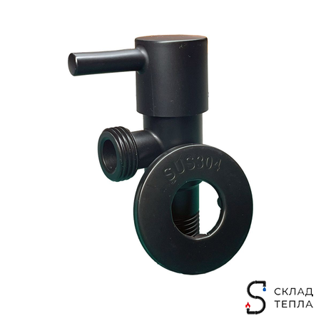 Кран угловой с рычагом TIM - 1/2" x 3/4" (НР/НР, с отражателем, черный матовый, 2шт). Вид 3.