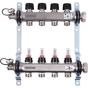 Коллекторная группа Uponor Vario S - 1' на 4 контура 3/4' (расходомеры, клапаны, сливные краны)