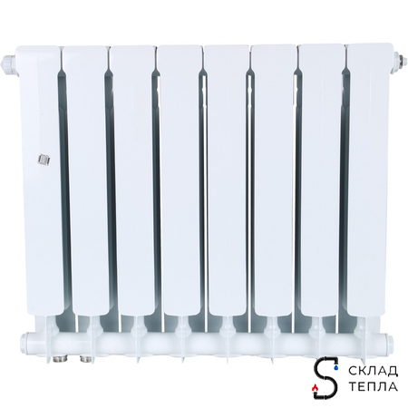 Радиатор биметаллический STOUT SPACE 500 - 8 секций с нижним подключением. Вид 4.