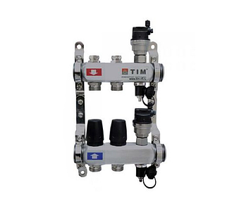 Коллекторная группа TIM 1' на 2 контура 3/4' (нерж. сталь, с вентилями)