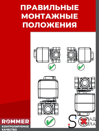 Клапан смесительный трехходовой Rommer - 3/4" (kVs-6,3). Вид 6.