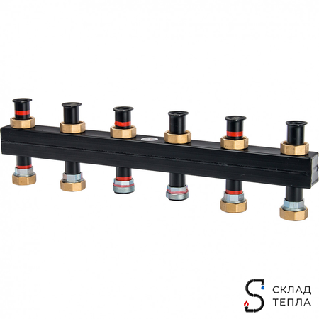 Коллектор котельной разводки Meibe Поколение 8  - 1"1/2  на 5 контуров 1"1/2 (до 85 кВт, черн.сталь). Вид 1.