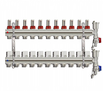Коллекторная группа с расходомером (ТОРЦЕВОЙ без кранов), 11 выходов