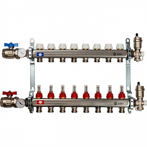 Коллекторная группа в сборе STOUT - 1' на 8 контуров 3/4' (нерж.сталь, с расходомерами)