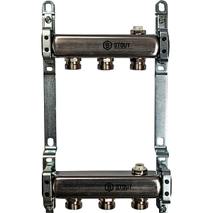 Коллекторная группа STOUT - 1' на 2 контура 3/4' (нерж.сталь, для радиаторной разводки)