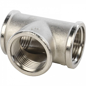 Тройник латунный резьбовой равнопроходный STOUT (ВР) - 2' (никелированный)