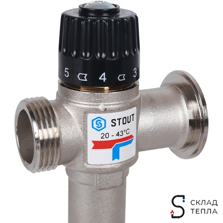 Насосно-смесительный узел STOUT - 1" (с термостатическим клапаном 20-43°C, без насоса). Вид 10.