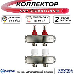Коллекторная группа Aquasfera-1' на 2 контуров 3/4' (нерж. сталь с расходомерами)