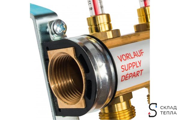 Коллекторная группа WATTS HKV/T - 1"ВР на 4 контуров 3/4"EK (с вентилями и расходомерами, латунь). Вид 3.