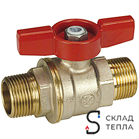 Кран шаровой полнопроходной Giacomini R913 - 3/4" (НР/НР, PN42, Tmax 185°С, ручка-бабочка красная). Вид 1.