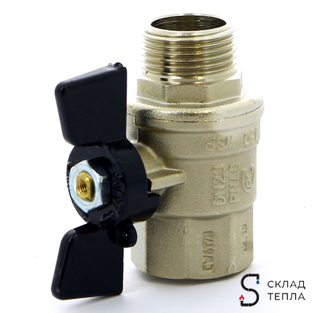 Кран шаровой полнопроходной Bugatti Oregon 307 - 1/2" (НР/ВР, PN64, ручка-бабочка черная). Вид 1.