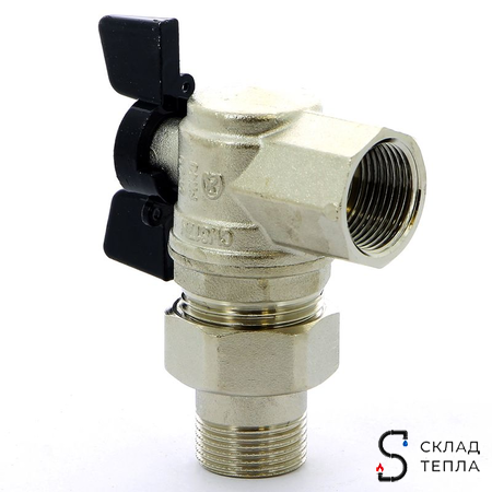 Кран шаровой полнопроходной угловой Bugatti Oregon 594 - 3/4" (ВР/НГ, PN40, ручка-бабочка черная). Вид 2.