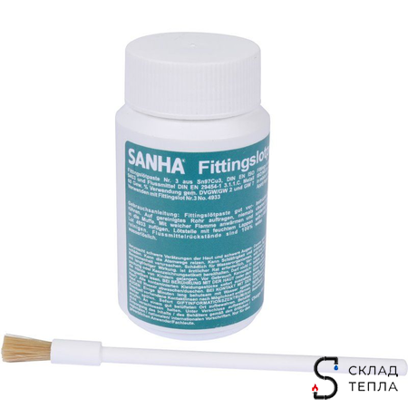 Sanha 4943 флюс для мягкой пайки, с доб.припоя Нр.3, 250 г, для медных труб под пайку. Вид 1.
