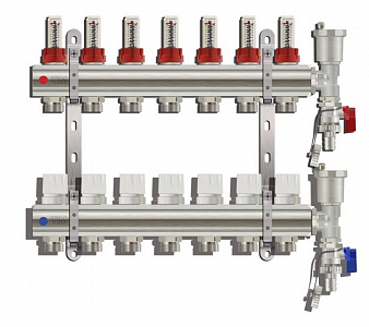 Коллекторная группа с расходомером (ТОРЦЕВОЙ без кранов), 7 выходов