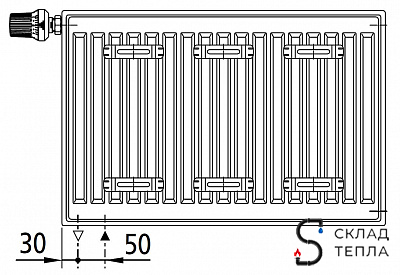 Радиатор стальной KERMI FTV 22 - высота 600 мм, длина 400 мм с нижним подключением. Вид 15.