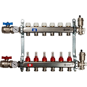 Коллекторная группа в сборе STOUT - 1' на 6 контуров 3/4' (нерж.сталь, с расходомерами)