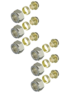 Соединение резьбозажимное TIM - 3/4' для труб из сшитого полиэтилена 16x2,0 (6 шт.)