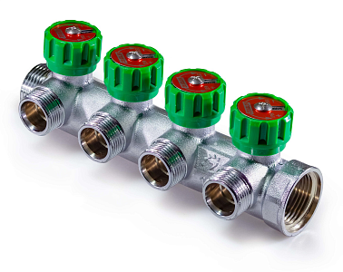 Коллектор регулирующий Zeissler- 1'(НР/ВР) на 4 контура 3/4' (EK)