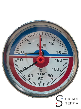 Термо-Манометр TIM Y-80T аксиальный (D-80 мм, 0-16 бар). Вид 8.