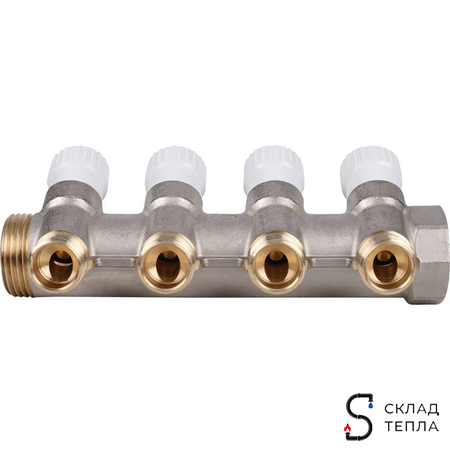 Коллектор регулирующий STOUT- 1" (НР/ВР) на 4 контура 1/2" (EK). Вид 5.