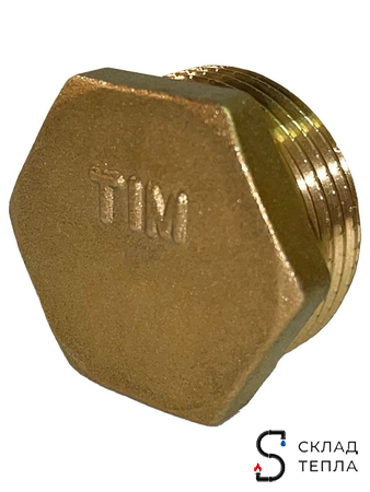 Заглушка латунная с наружной резьбой TIM - 2" (1шт). Вид 3.