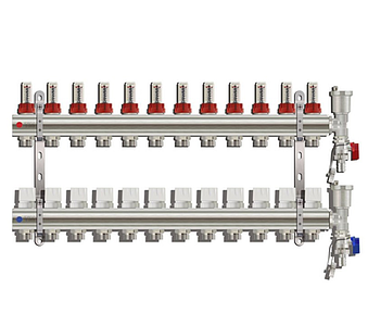 Коллекторная группа с расходомером (ТОРЦЕВОЙ без кранов), 12 выходов