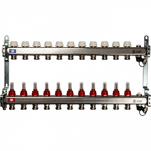 Коллекторная группа STOUT - 1' на 11 контуров 3/4' (расходомеры, клапананы, сливные краны)