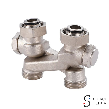 Узел нижнего подключения прямой перекрестный Zeissler 3/4" х 3/4" с запорными вентилями. Вид 3.