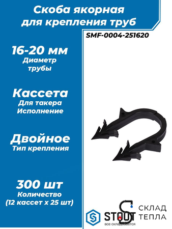 STOUT Скоба якорная для такера с двойным креплением 16-20мм (300 шт.). Вид 1.