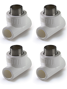 Тройник комбинированный с наружной резьбой TIM - 40 x 1' (для полипропиленовых труб, белый, 4шт)