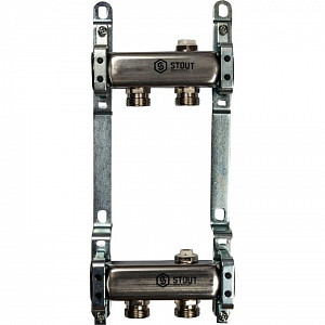 Коллекторная группа STOUT - 1' на 2 контура 3/4' (нерж.сталь, для радиаторной разводки)