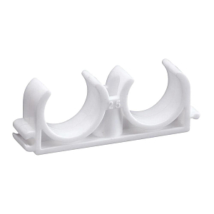 Клипса для труб двойная VALFEX - 25 (для полипропиленовых труб, цвет белый)