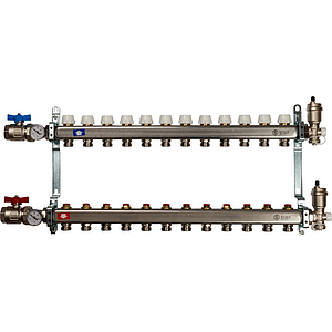 Коллекторная группа в сборе STOUT - 1' на 12 контуров 3/4' (нерж.сталь, с вентилями)