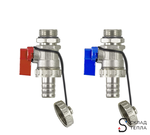 Кран шаровой дренажный со штуцером и заглушкой 1/2" (пара). Вид 1.
