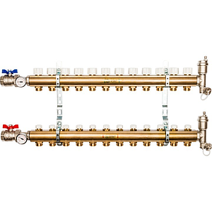 Коллекторная группа в сборе STOUT - 1' на 12 контуров 3/4' (латунь, с вентилями)