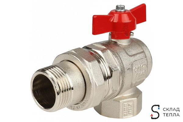 Кран шаровой полнопроходной угловой ITAP IDEAL 298 - 1" (ВР/НР, PN40, ручка-бабочка красная). Вид 2.