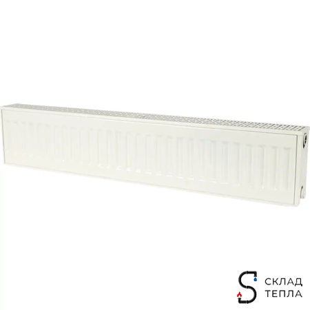 Радиатор стальной KERMI FKO 22 - высота 200 мм, длина 1400 мм с боковым подключением. Вид 1.