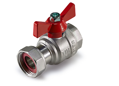 Кран шаровой с накидной гайкой TIM - 3/4' (ВР/НГ, ручка-бабочка красная)