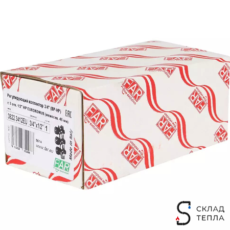 Коллектор FAR MULTIFAR 3822 - 1"(НР/ВР) на 3 контура 1/2"(EK). Вид 12.