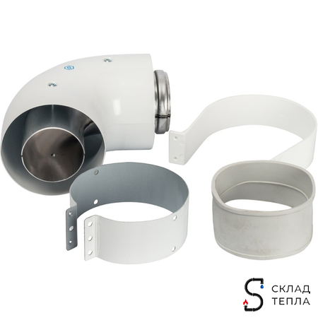 Адаптер для котла угловой для коаксиального дымохода STOUT D60/100 мм (для Vaillant, Protherm). Вид 1.