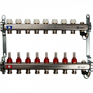 Коллекторная группа STOUT - 1' на 8 контуров 3/4' (расходомеры, клапананы, сливные краны)